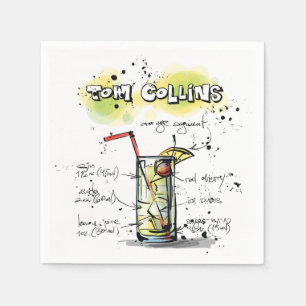 Tom Collins Drink Recipe Cocktail Napkin