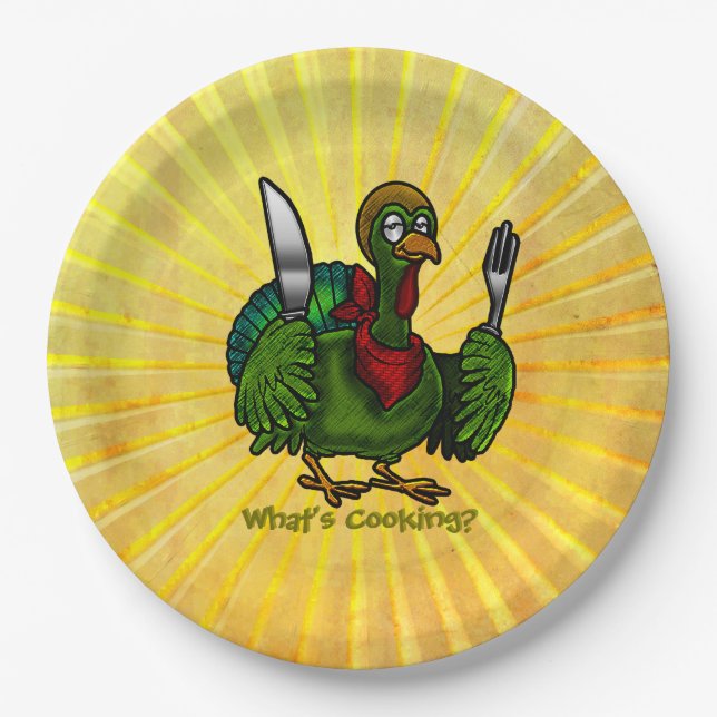 Tom Foolery Funny Turkey in Sunshine Paper Plates (Front)
