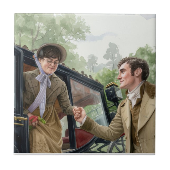 Tom handing Mary out of a carriage Ceramic Tile (Front)