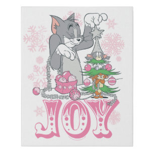 Tom, Jerry, and Nibbles Decorating Joy Faux Canvas Print