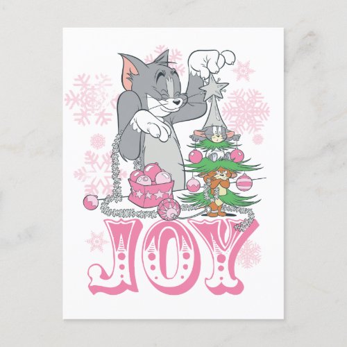 Tom Jerry and Nibbles Decorating Joy Holiday Postcard