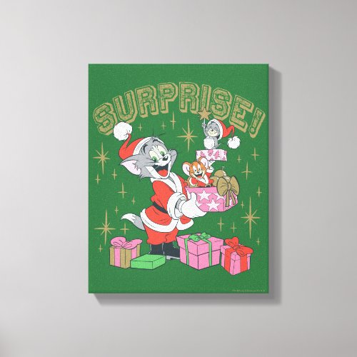 Tom Jerry and Nibbles Holiday Surprise Canvas Print