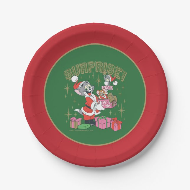 Tom, Jerry, and Nibbles Holiday Surprise Paper Plates (Front)