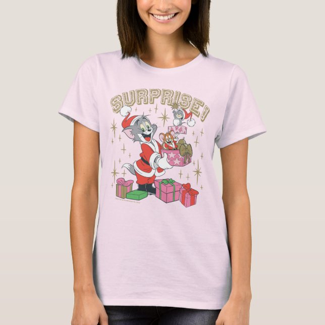 Tom, Jerry, and Nibbles Holiday Surprise T-Shirt (Front)