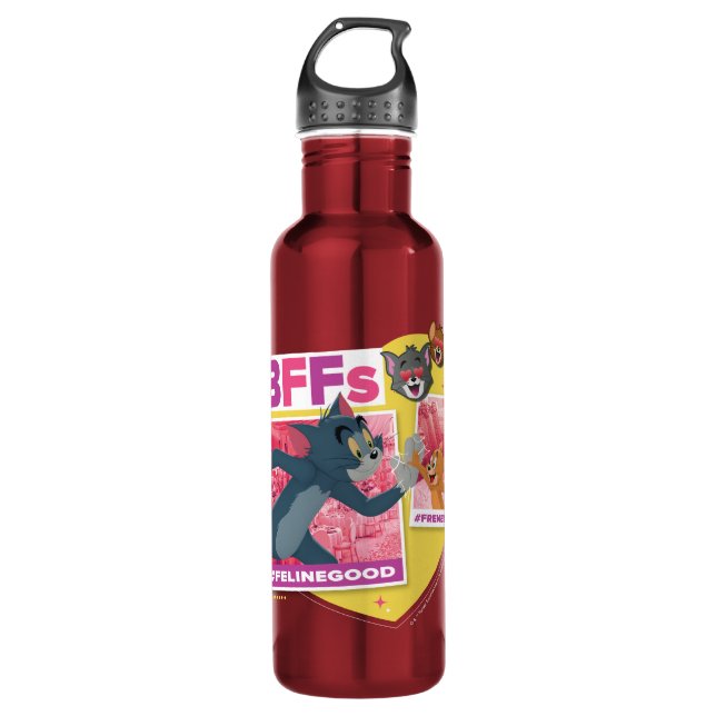 Tom & Jerry BFFs Photo Emoji Collage Stainless Steel Water Bottle (Front)