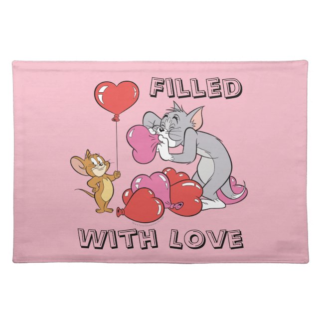 Tom & Jerry Inflate Valentine Heart Balloons Cloth Placemat (Front)