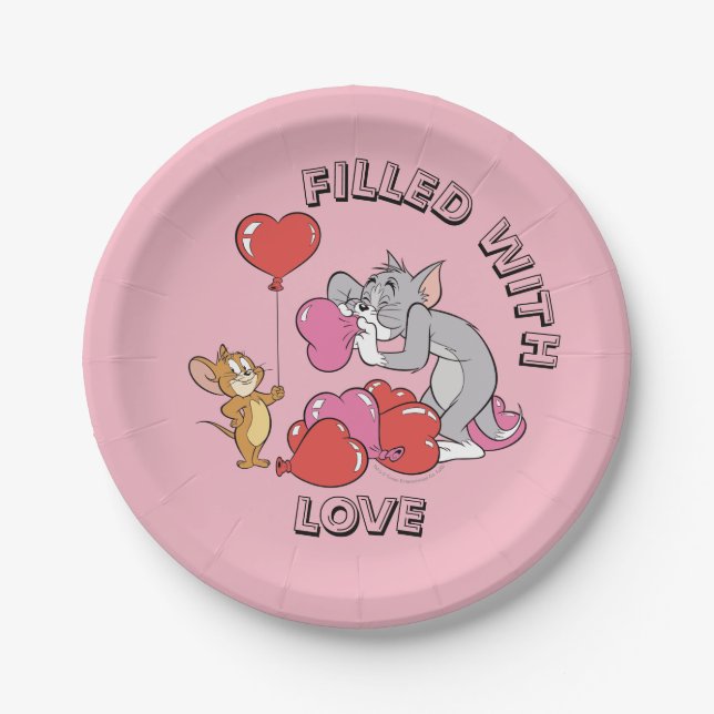 Tom & Jerry Inflate Valentine Heart Balloons Paper Plates (Front)