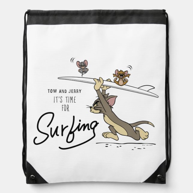 Tom & Jerry "It's Time For Surfing" Drawstring Bag (Front)