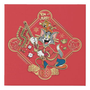 Tom & Jerry Lighting Firecrackers Faux Canvas Print