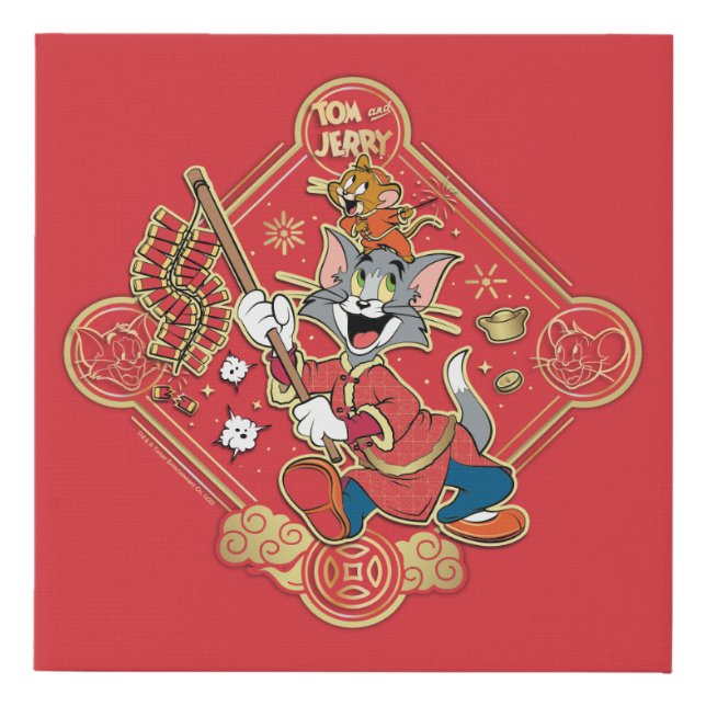 Tom & Jerry Lighting Firecrackers Faux Canvas Print (Front)
