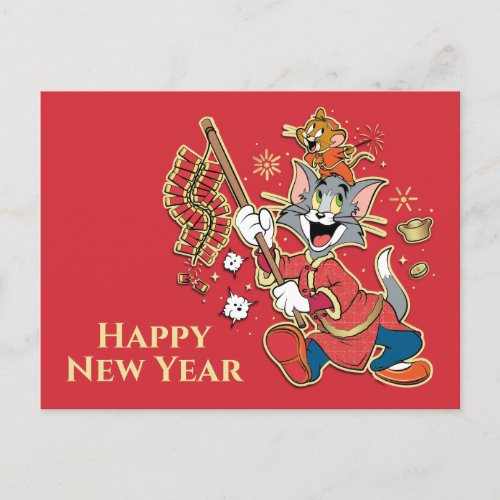Tom  Jerry Lighting Firecrackers Holiday Postcard