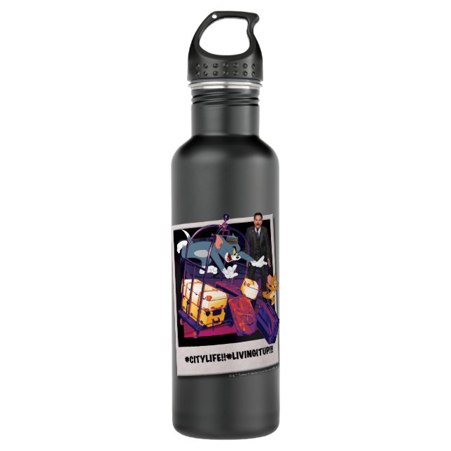 Tom & Jerry Luggage Crash Photograph Stainless Steel Water Bottle (Front)