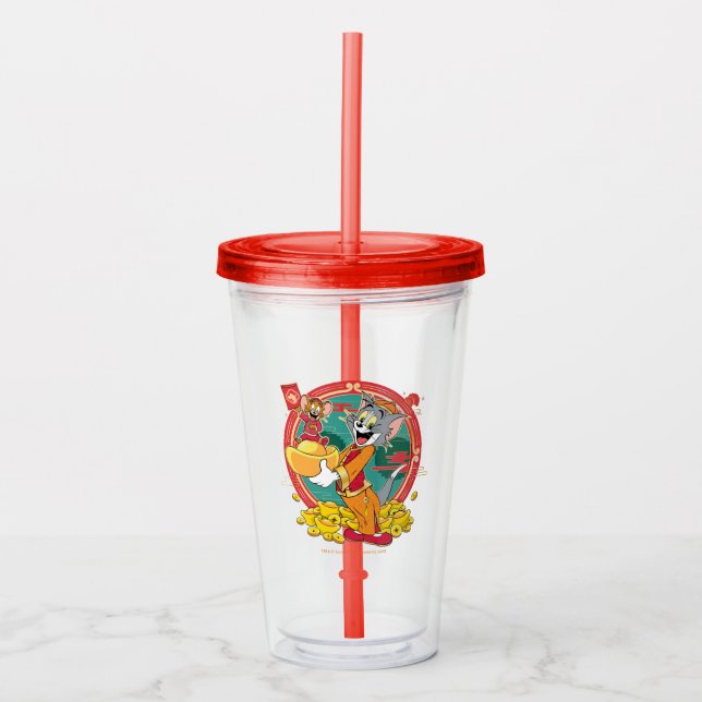 Tom & Jerry New Years Red Envelope Acrylic Tumbler (Front)