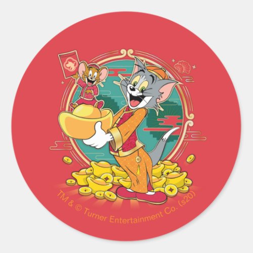 Tom  Jerry New Years Red Envelope Classic Round Sticker
