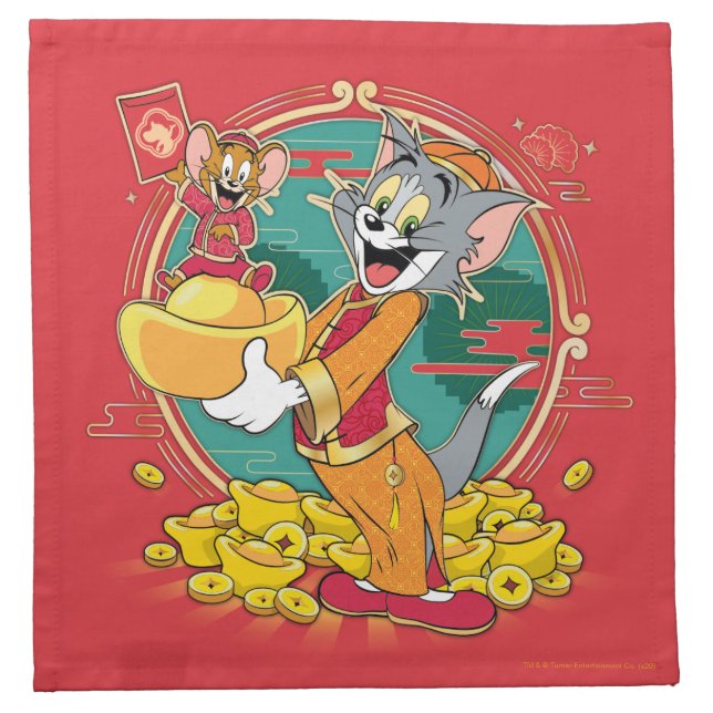 Tom & Jerry New Years Red Envelope Cloth Napkin (Front)