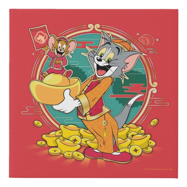 Tom & Jerry New Years Red Envelope Faux Canvas Print (Front)