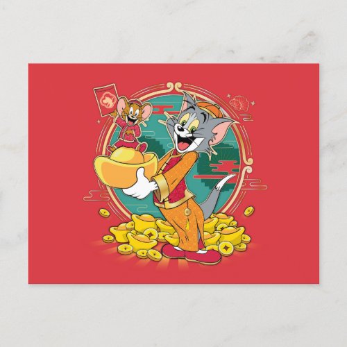 Tom  Jerry New Years Red Envelope Holiday Postcard
