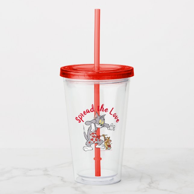 Tom & Jerry Painting Valentine Hearts Acrylic Tumbler (Front)