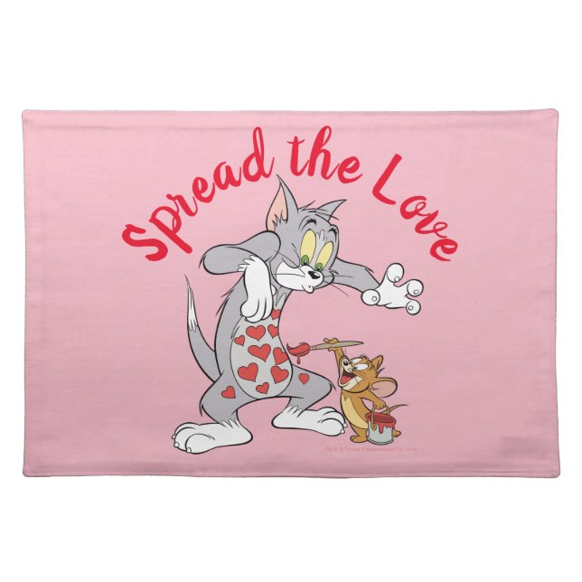 Tom & Jerry Painting Valentine Hearts Cloth Placemat (Front)