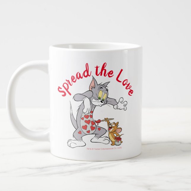 Tom & Jerry Painting Valentine Hearts Giant Coffee Mug (Left)