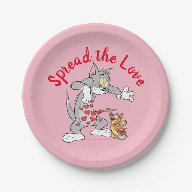 Tom & Jerry Painting Valentine Hearts Paper Plates (Front)