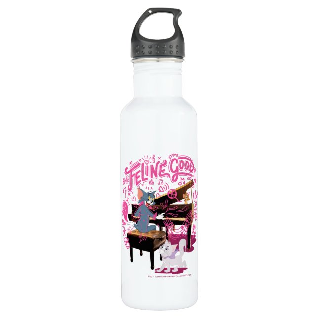 Tom & Jerry Play Piano - Feline Good Stainless Steel Water Bottle (Front)