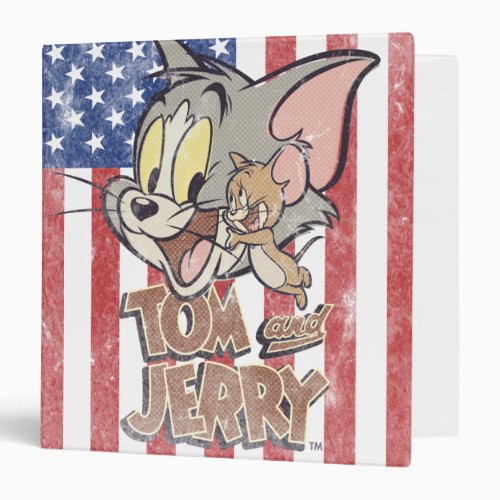 Tom  Jerry With US Flag 3 Ring Binder