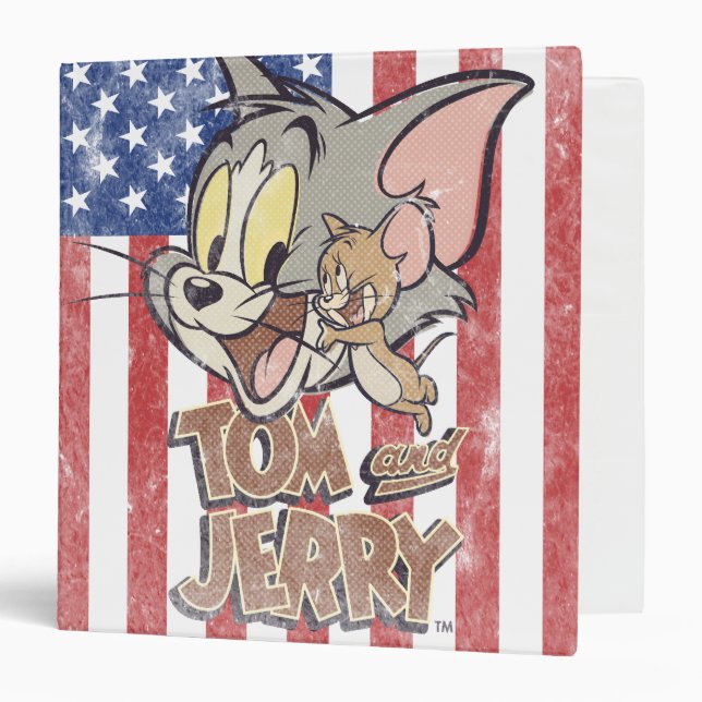 Tom & Jerry With US Flag 3 Ring Binder (Front/Inside)