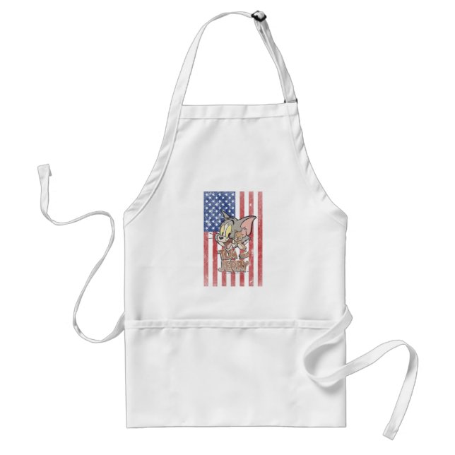 Tom & Jerry With US Flag Adult Apron (Front)