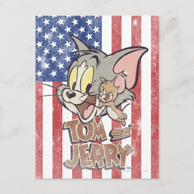 Tom & Jerry With US Flag Postcard (Front)