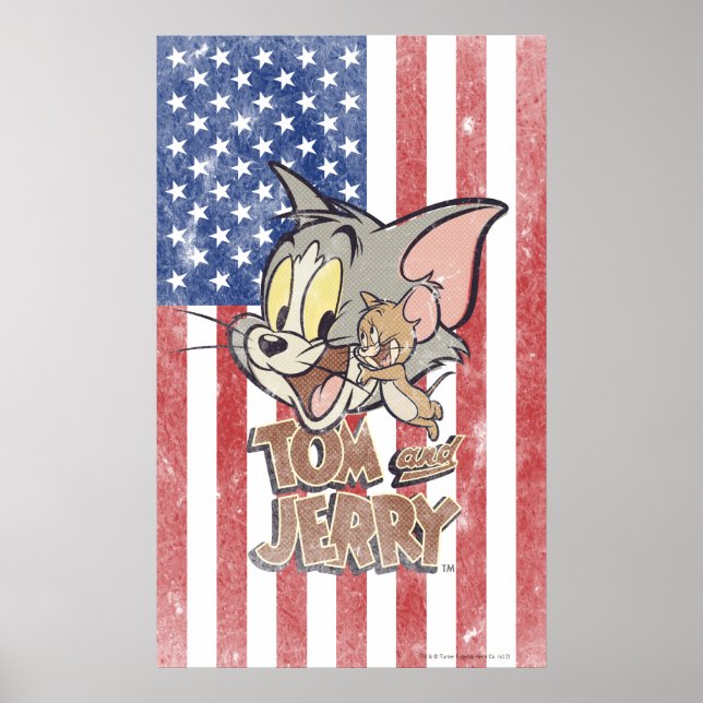 Tom & Jerry With US Flag Poster (Front)