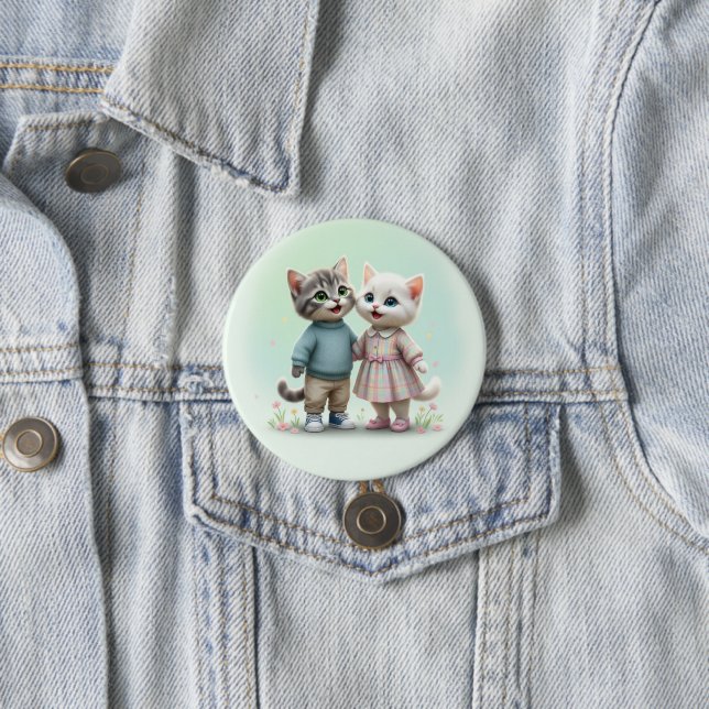 Tom & Luna Button Pin, Cute Cat Couple Pin (In Situ)