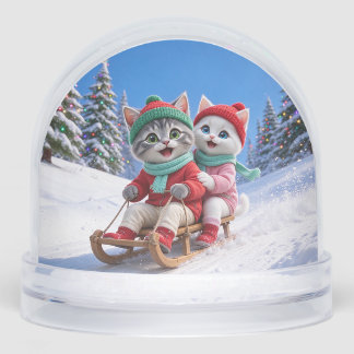 Tom & Luna Christmas Sledding Personalized Snow Gl Globe