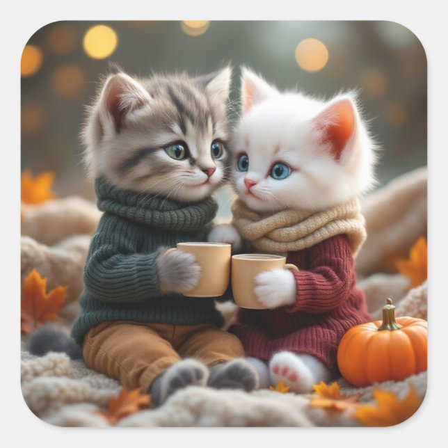 Tom & Luna – Cozy Pumpkin Hug Square Sticker (Front)