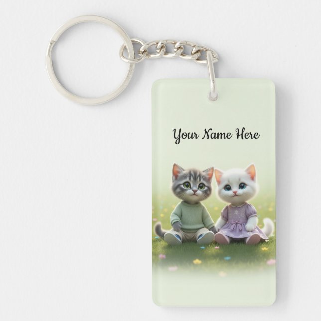 Tom & Luna Personalized Keychain, Custom Name Cat  Keychain (Front)