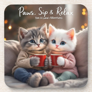 Tom & Luna’s Adventures™ – “Paws, Sip & Relax” Coa Beverage Coaster