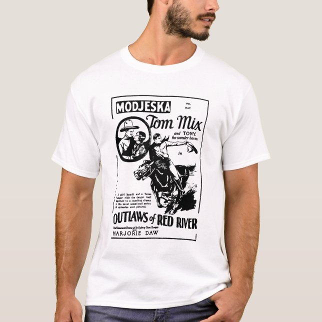 Tom Mix Outlaws of Red River 1927 Western film T-Shirt (Front)