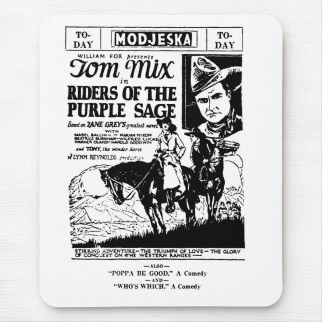 Tom Mix Riders of Purple Sage ad 1925 Mouse Pad (Front)