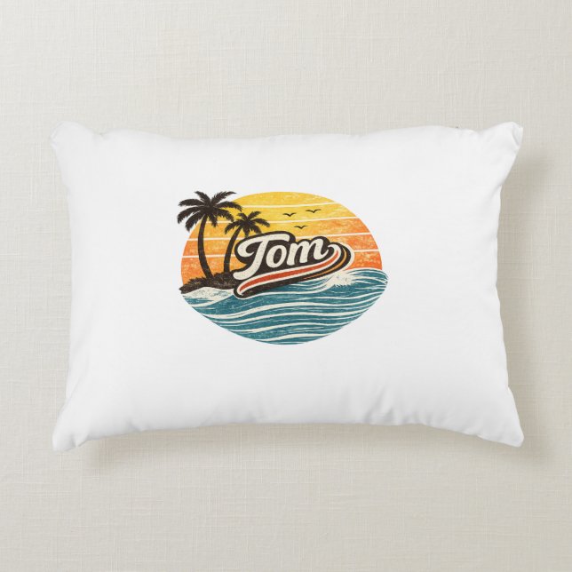 Tom Retro Sunset Name Design Accent Pillow (Front)