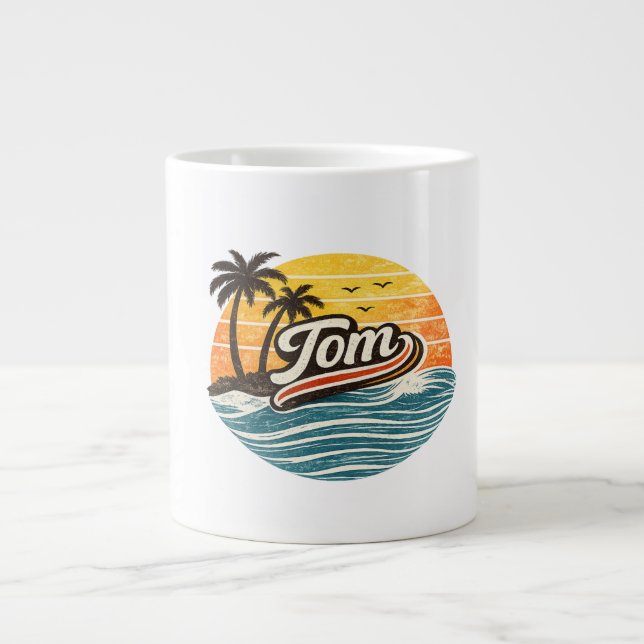 Tom Retro Sunset Name Design Giant Coffee Mug (Front)