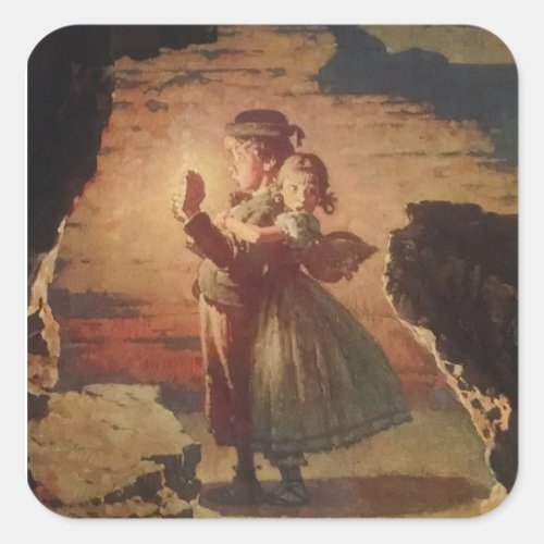 Tom Sawyer and Becky Thatcher in the cave Square Sticker