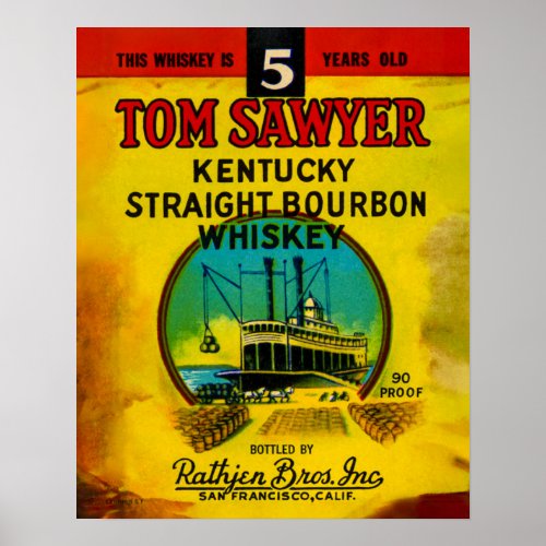 Tom Sawyer Kentucky Whiskey packing label Poster