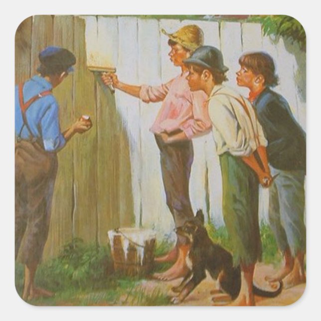 Tom Sawyer white washing the fence Square Sticker (Front)