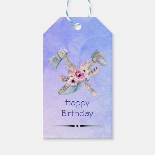 Tomahawk Feathers and Flowers Happy Birthday Gift Tags