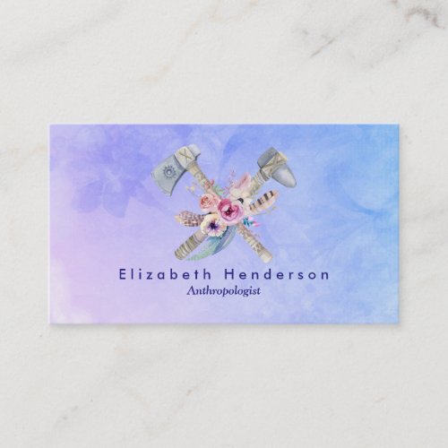Tomahawk Feathers and Flowers Watercolor Design Business Card