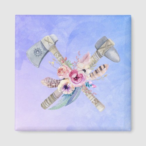 Tomahawk Feathers and Flowers Watercolor Design Magnet