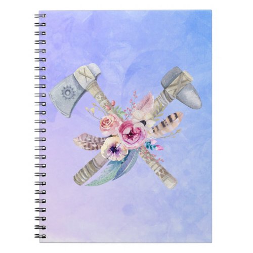 Tomahawk Feathers and Flowers Watercolor Design Notebook