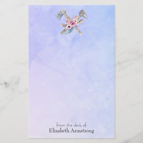 Tomahawk Feathers and Flowers Watercolor Design Stationery