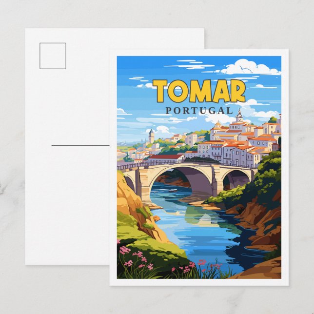 Tomar Portugal vintage travel illustration Postcard (Front/Back)