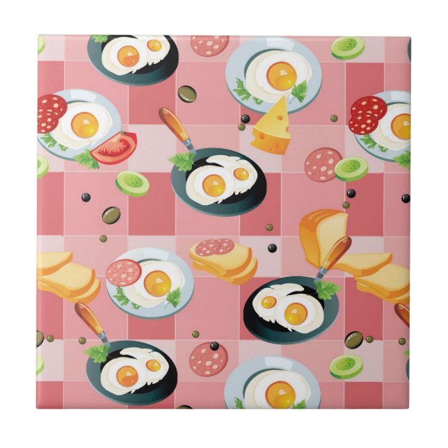 Tomato and Fried Eggs Pattern Ceramic Tile (Front)